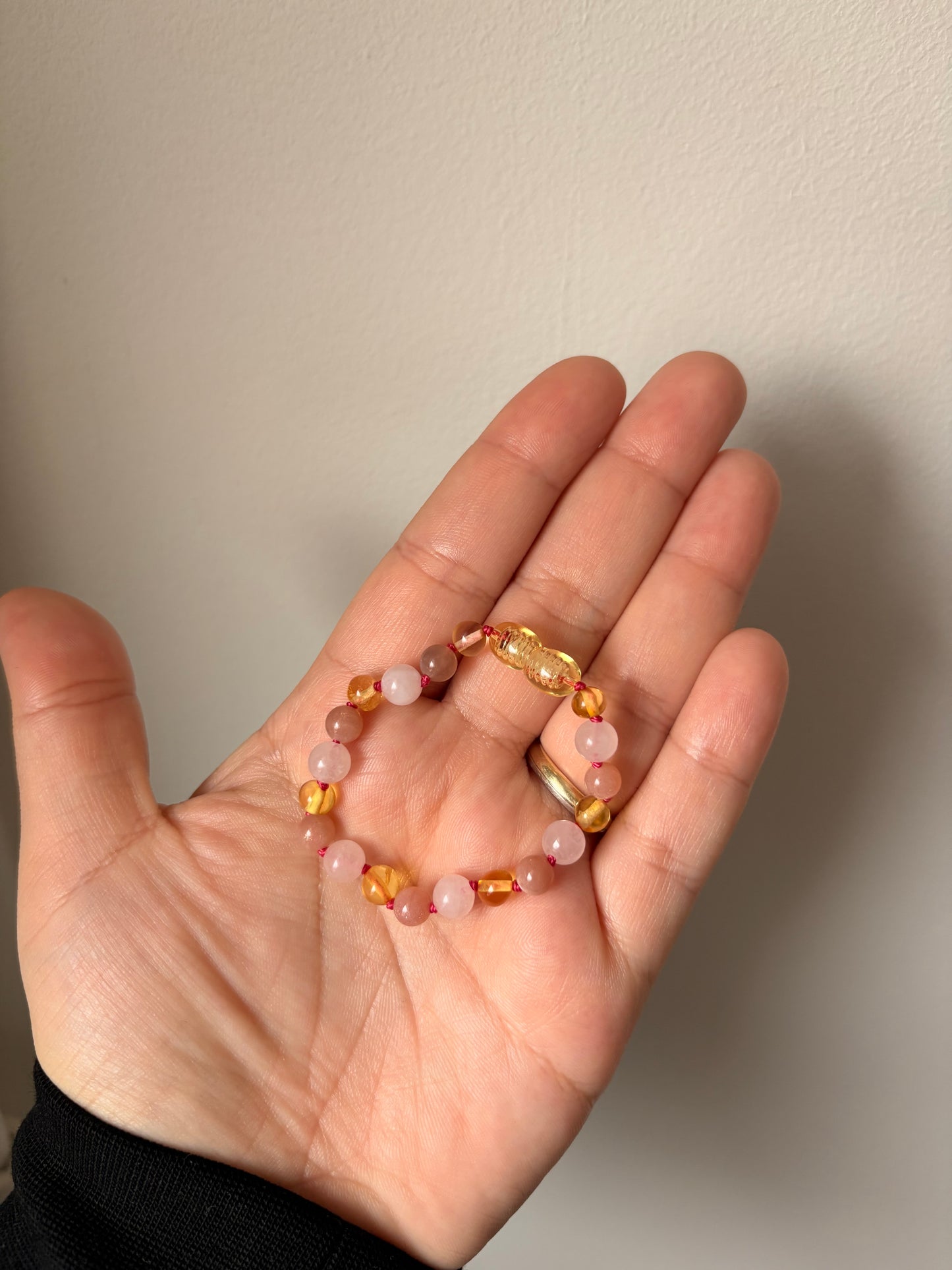 Barnsteen, Rozenkwarts en Zonnesteen armband 14cm
