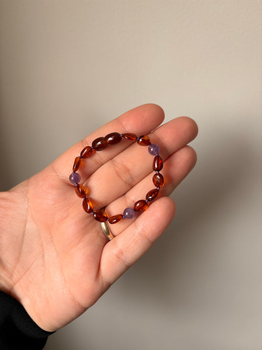 Barnsteen & Amethist ovaal armband 14cm