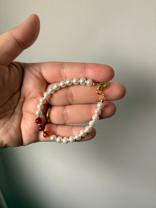 Parel en Barnsteen armband (925 zilver)