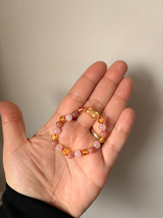 Barnsteen, Rozenkwarts en Zonnesteen armband 14cm